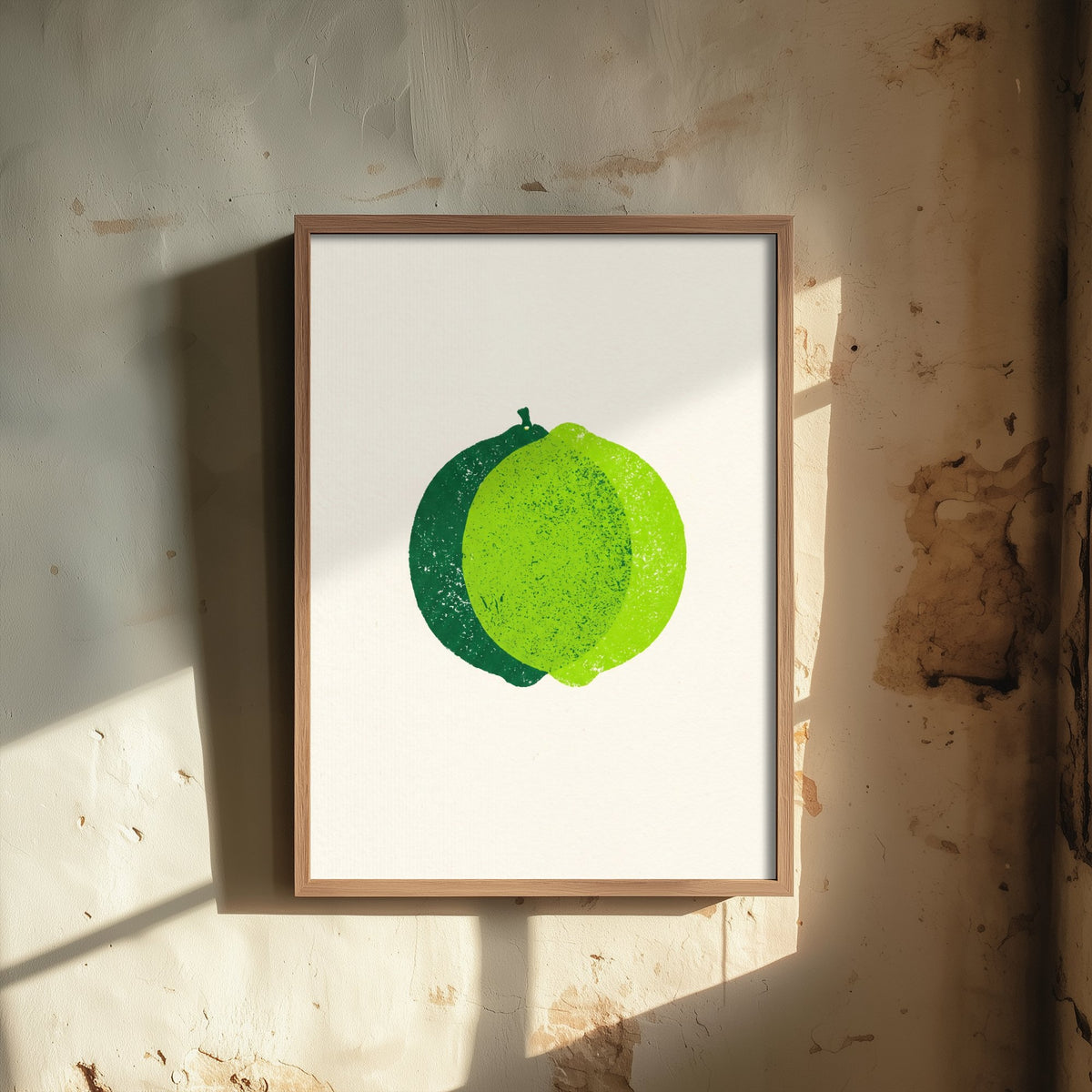 Lime Art Print - Whole Citrus Fruit Kitchen Poster - Modern Block Print Style Woodcut