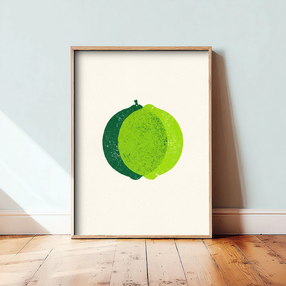 Lime Art Print - Whole Citrus Fruit Kitchen Poster - Modern Block Print Style Woodcut