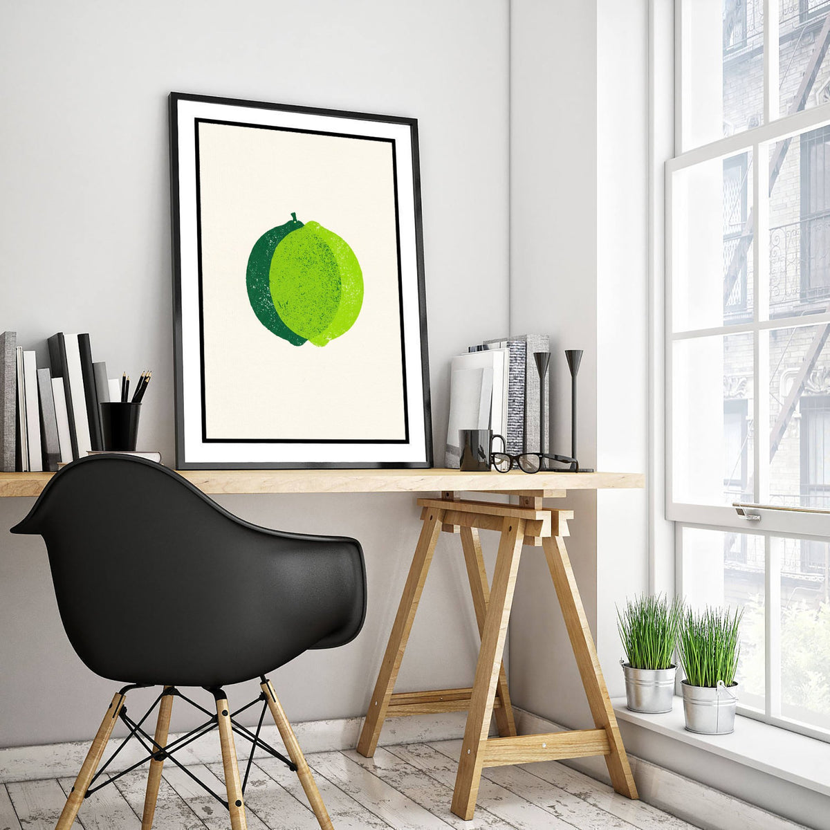 Lime Art Print - Whole Citrus Fruit Kitchen Poster - Modern Block Print Style Woodcut