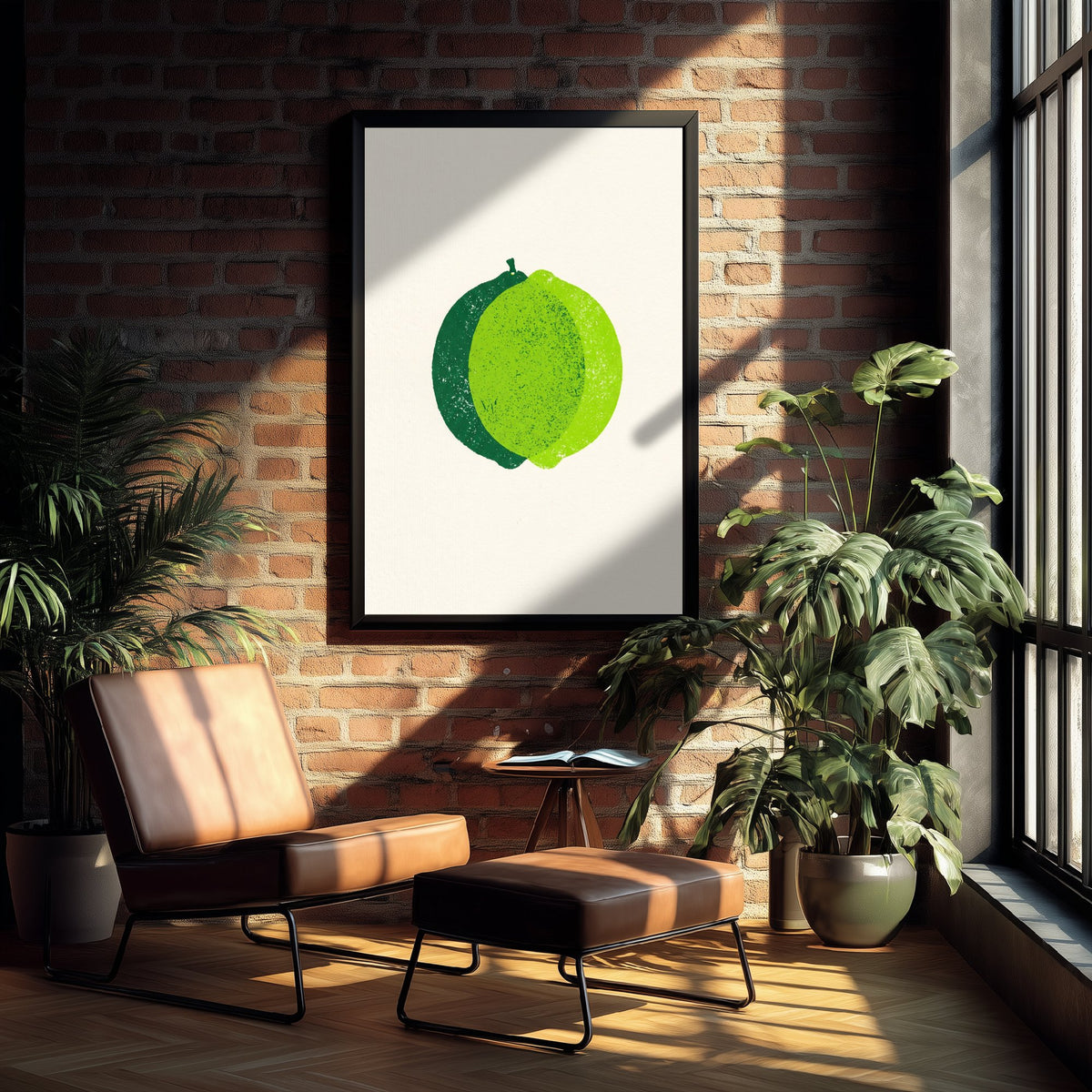 Lime Art Print - Whole Citrus Fruit Kitchen Poster - Modern Block Print Style Woodcut