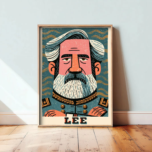 Robert E. Lee Art Print - Civil War General Portrait Poster - Bold Woodcut Illustration - American History 1/3