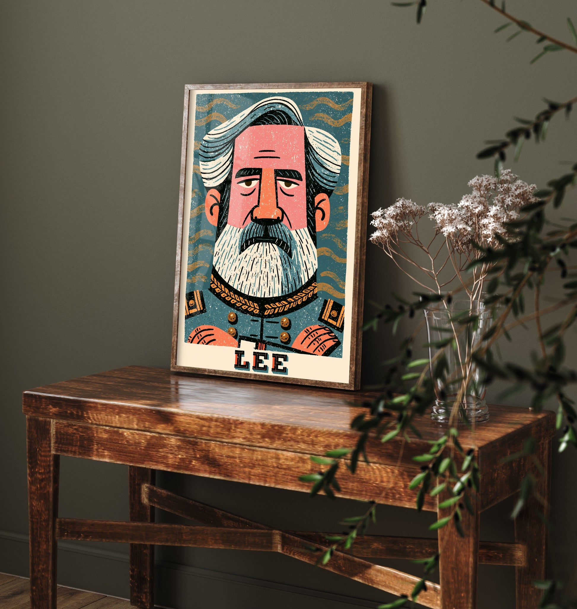 Robert E. Lee Art Print - Civil War General Portrait Poster - Bold Woodcut Illustration - American History 1/3