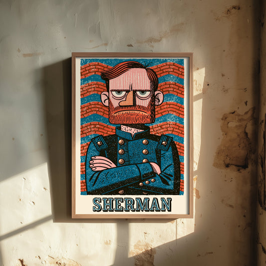 William Tecumseh Sherman Art Print - Civil War General Portrait Poster - Bold Woodcut Illustration 2/3