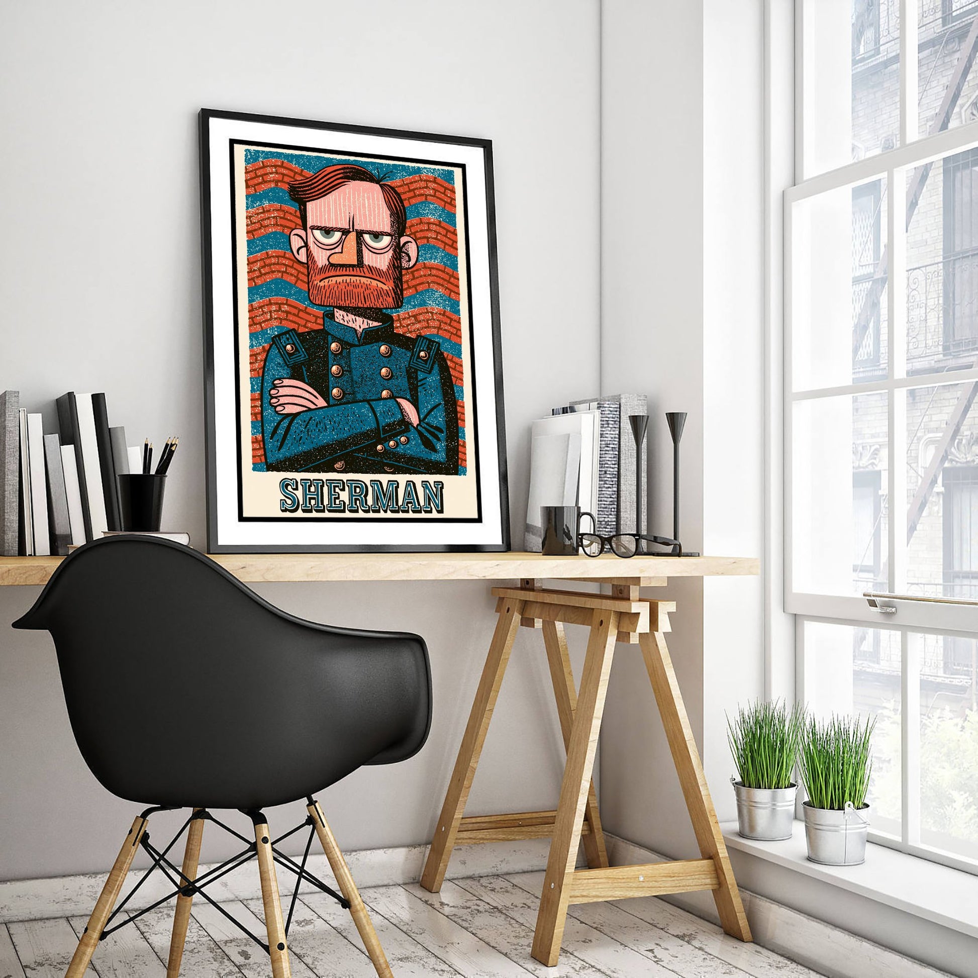 William Tecumseh Sherman Art Print - Civil War General Portrait Poster - Bold Woodcut Illustration 2/3