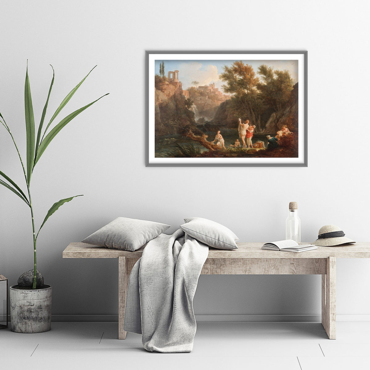 Claude-Joseph Vernet - The Four Times of Day, Evening (1757) - Classic Painting Art Print - Bathers Waterfall Ruins Sunset Poster