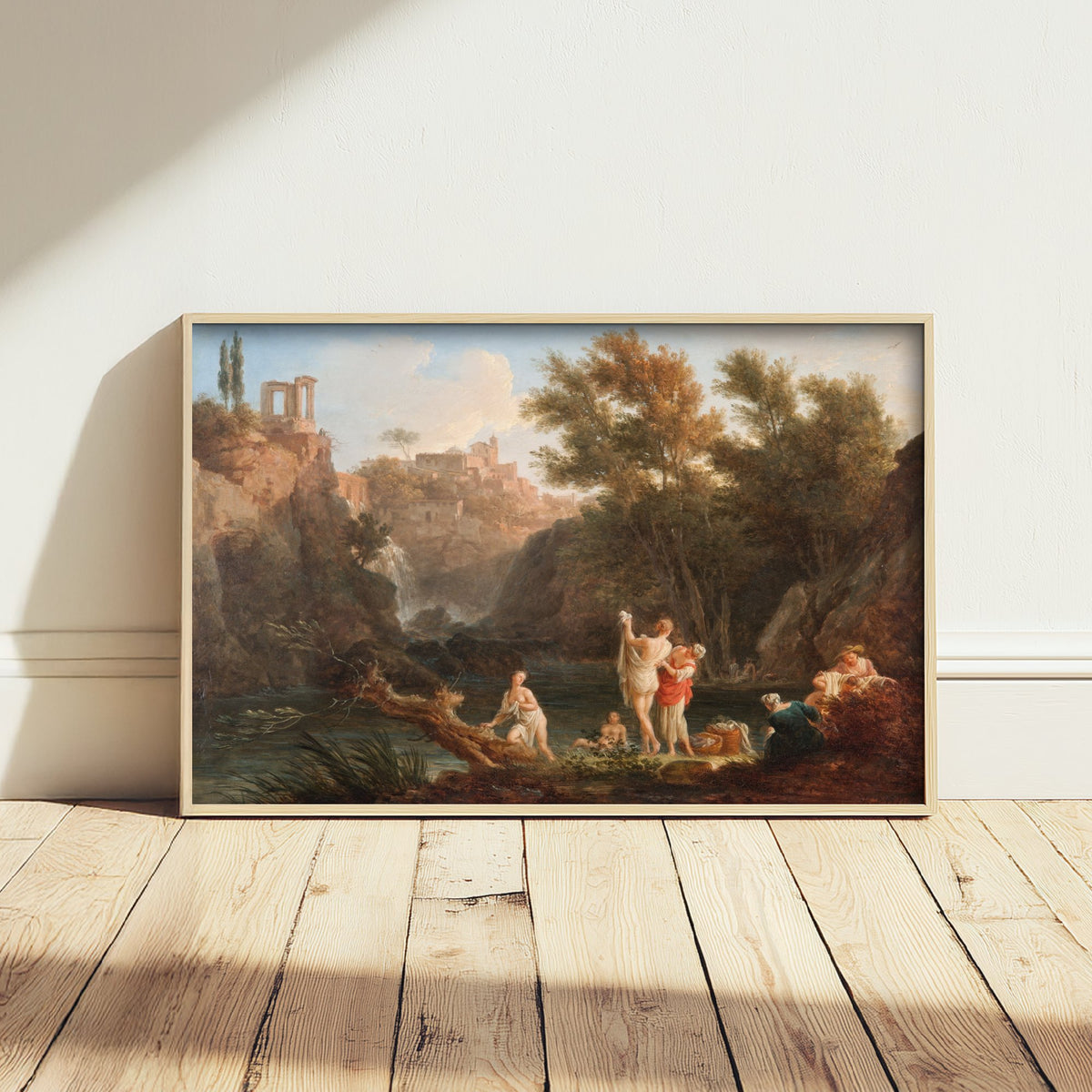Claude-Joseph Vernet - The Four Times of Day, Evening (1757) - Classic Painting Art Print - Bathers Waterfall Ruins Sunset Poster