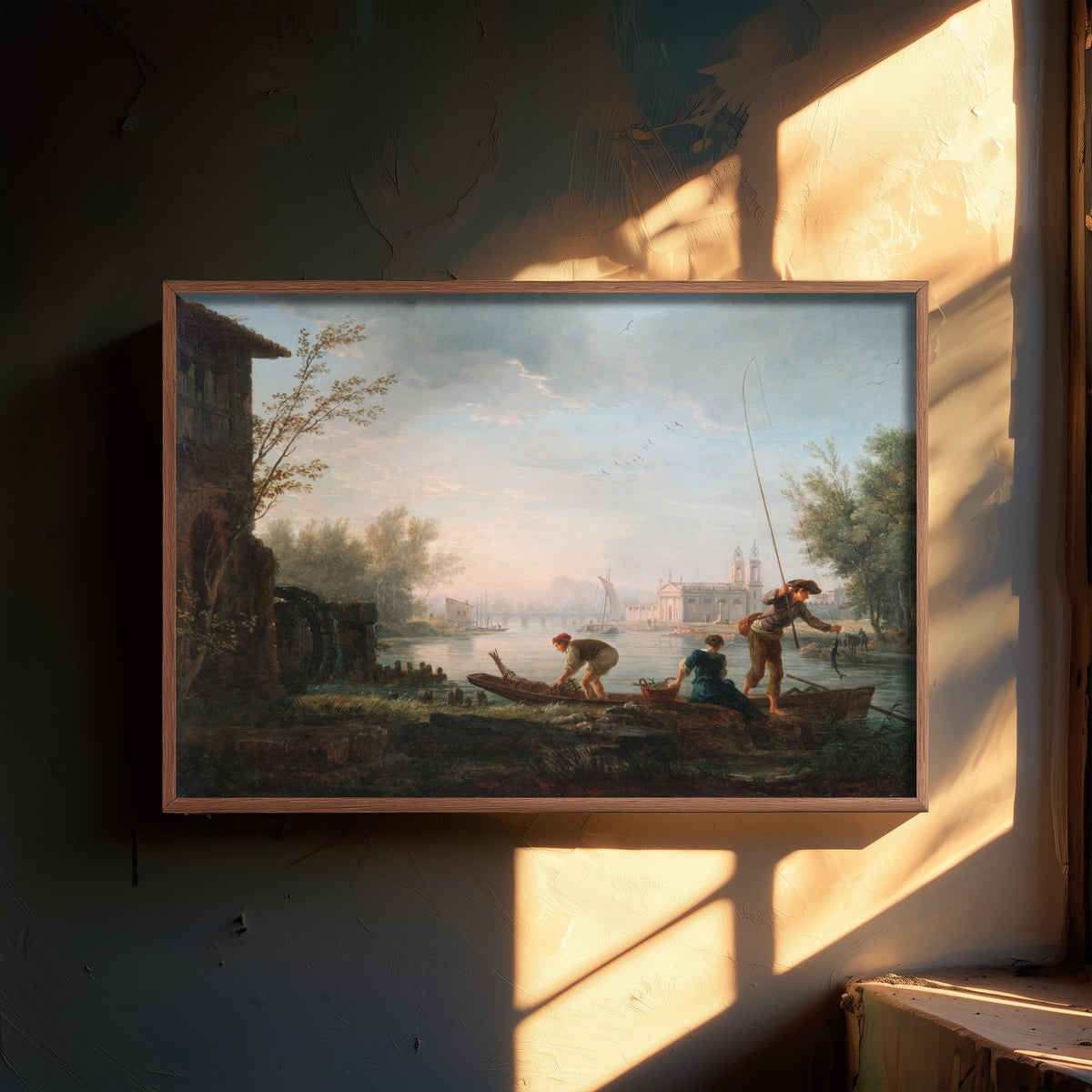 Claude-Joseph Vernet - The Four Times of Day, Morning (1757) - Classic Painting Art Print - Fishermen River Dawn Mist Poster