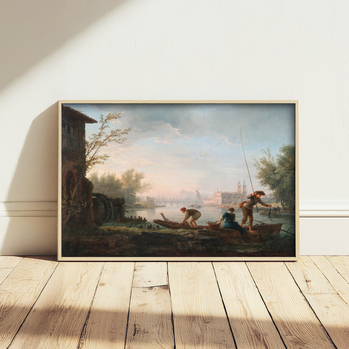 Claude-Joseph Vernet - The Four Times of Day, Morning (1757) - Classic Painting Art Print - Fishermen River Dawn Mist Poster