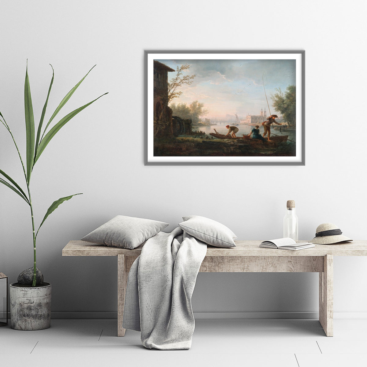 Claude-Joseph Vernet - The Four Times of Day, Morning (1757) - Classic Painting Art Print - Fishermen River Dawn Mist Poster