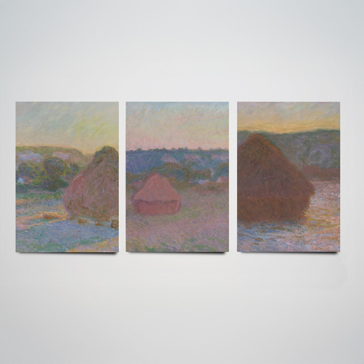 Claude Monet Haystacks Set of Three Art Prints - Grainstacks at End of Summer - Impressionist Painting Poster V2
