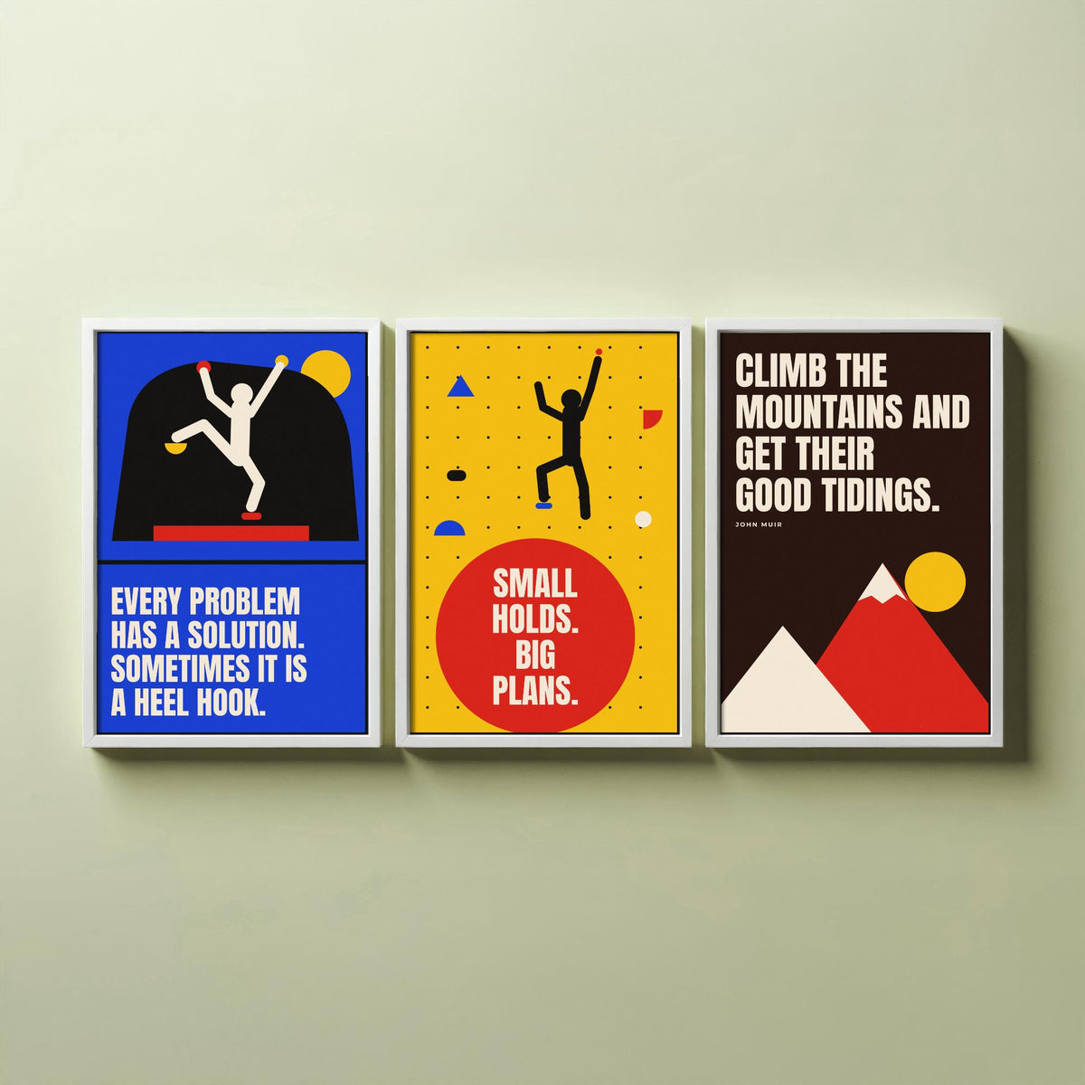 Climbing Quotes Set of Three Art Prints - 3 Bauhaus Bouldering Posters - Minimalist Sport Wall Art Illustration V1
