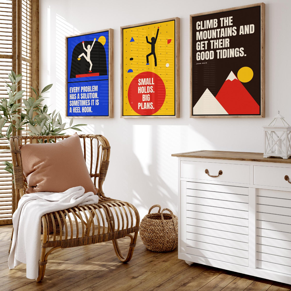 Climbing Quotes Set of Three Art Prints - 3 Bauhaus Bouldering Posters - Minimalist Sport Wall Art Illustration V1