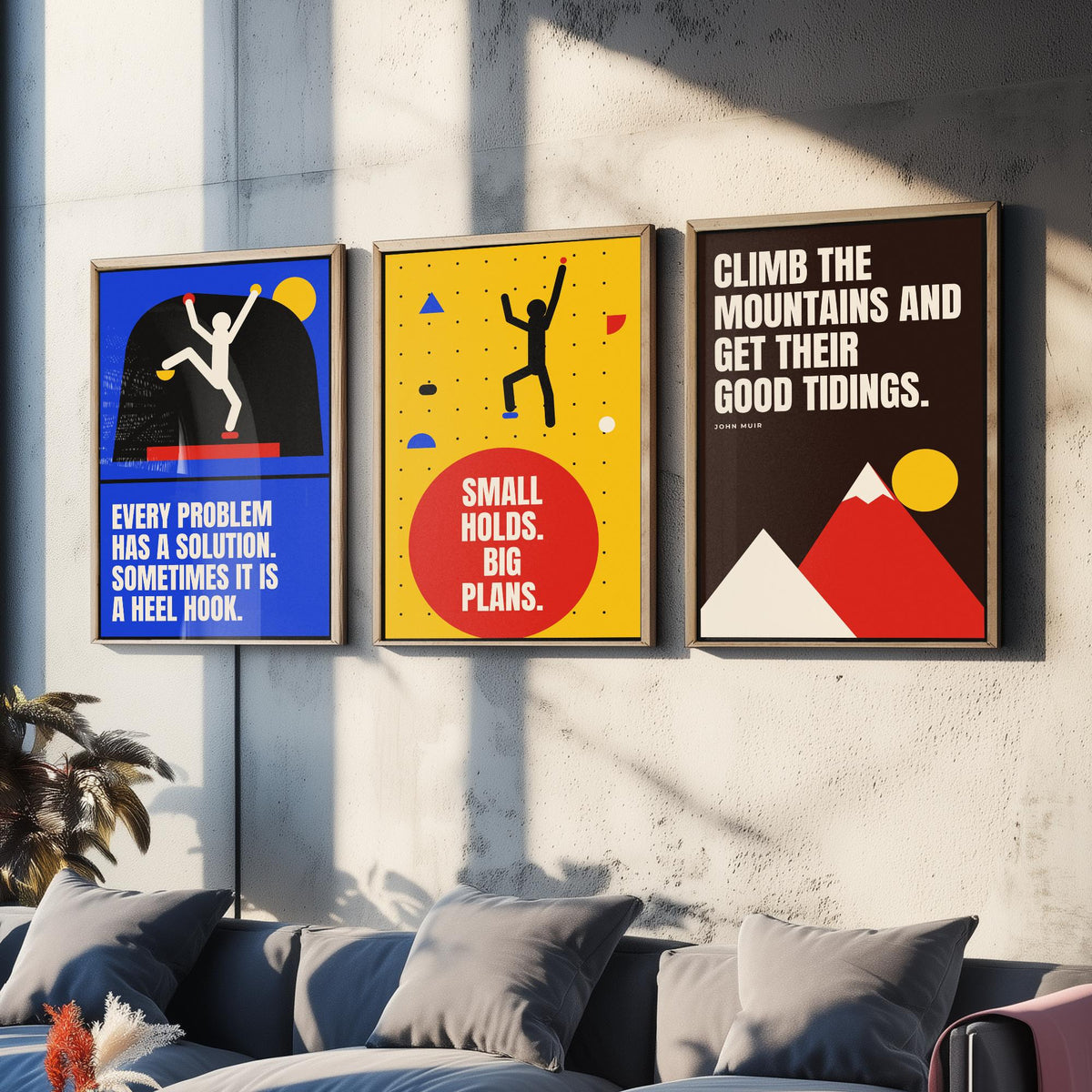 Climbing Quotes Set of Three Art Prints - 3 Bauhaus Bouldering Posters - Minimalist Sport Wall Art Illustration V1