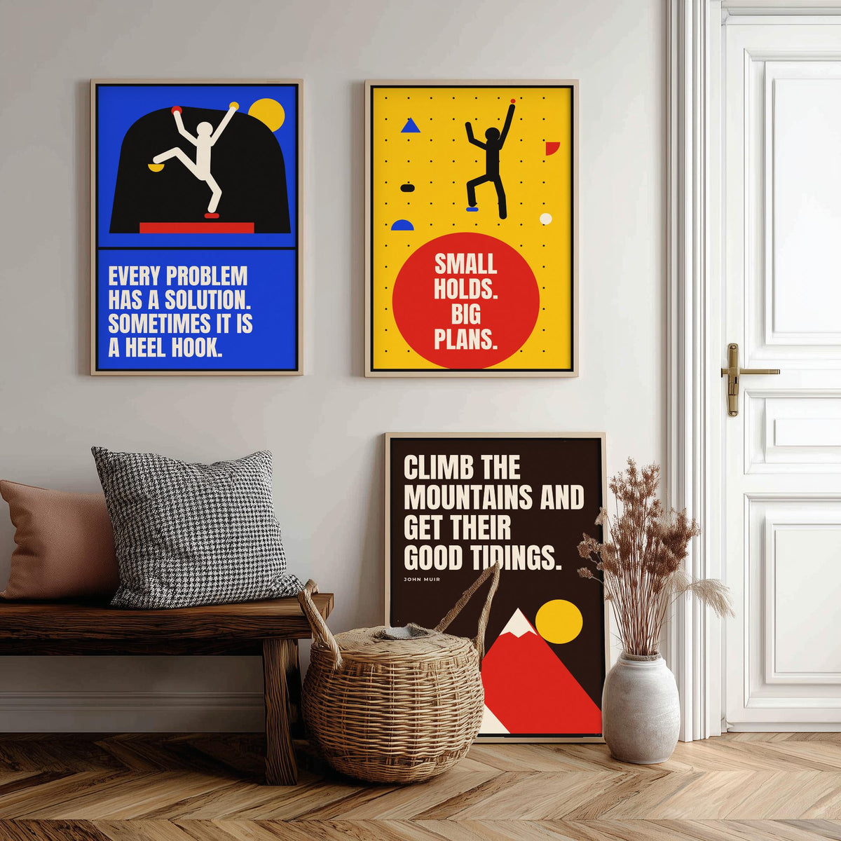Climbing Quotes Set of Three Art Prints - 3 Bauhaus Bouldering Posters - Minimalist Sport Wall Art Illustration V1