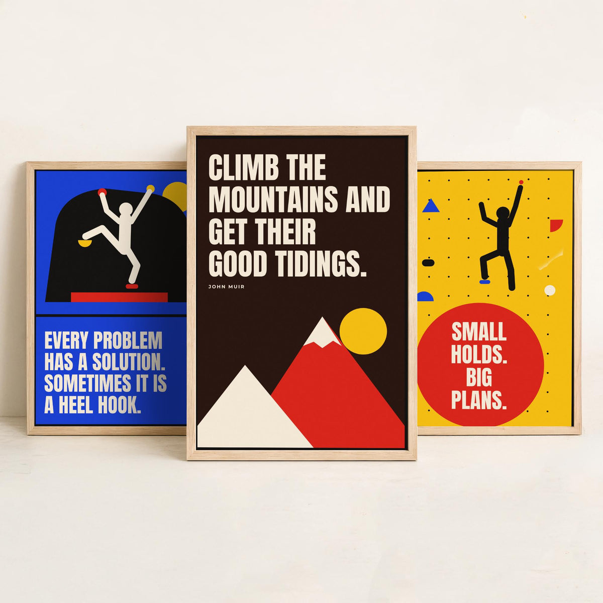 Climbing Quotes Set of Three Art Prints - 3 Bauhaus Bouldering Posters - Minimalist Sport Wall Art Illustration V1