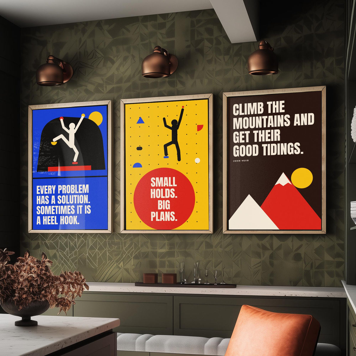 Climbing Quotes Set of Three Art Prints - 3 Bauhaus Bouldering Posters - Minimalist Sport Wall Art Illustration V1