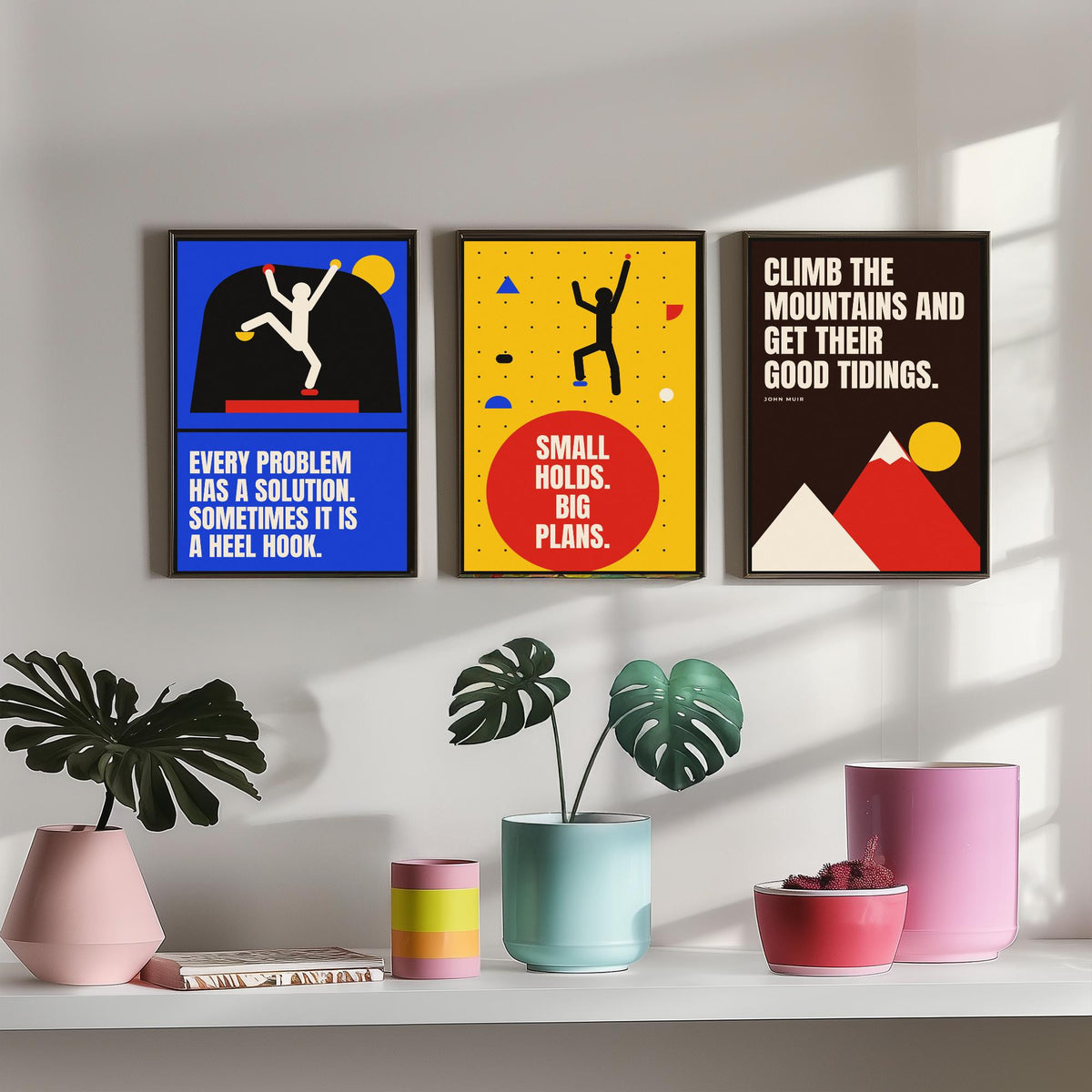 Climbing Quotes Set of Three Art Prints - 3 Bauhaus Bouldering Posters - Minimalist Sport Wall Art Illustration V1