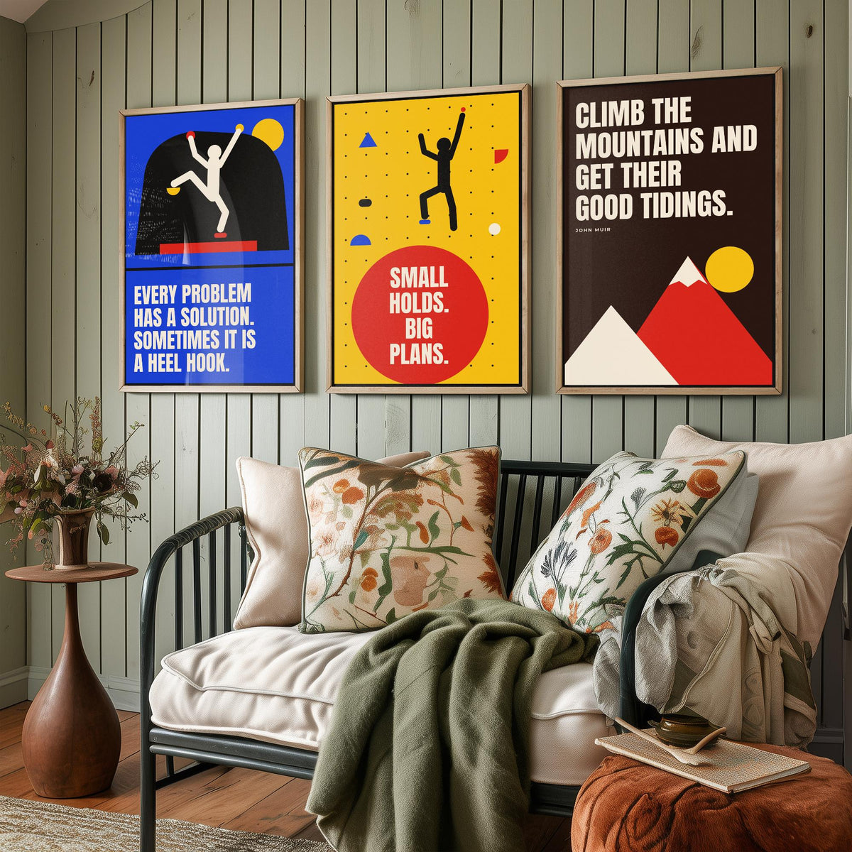 Climbing Quotes Set of Three Art Prints - 3 Bauhaus Bouldering Posters - Minimalist Sport Wall Art Illustration V1