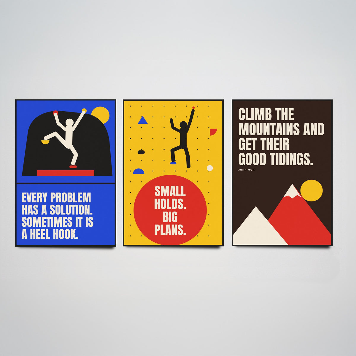 Climbing Quotes Set of Three Art Prints - 3 Bauhaus Bouldering Posters - Minimalist Sport Wall Art Illustration V1