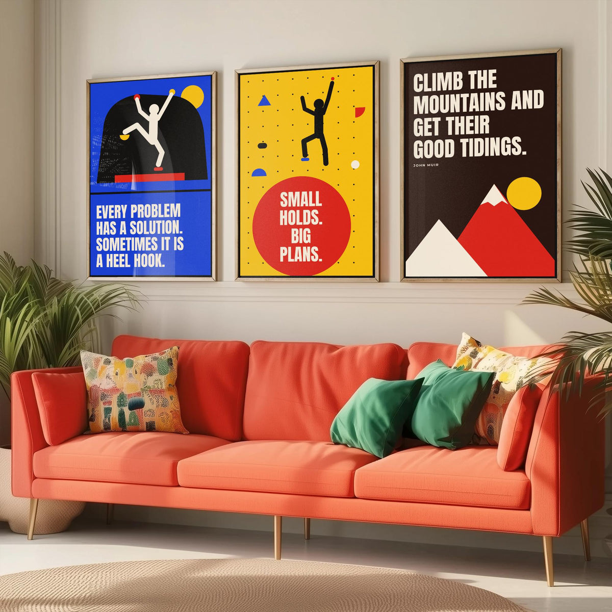 Climbing Quotes Set of Three Art Prints - 3 Bauhaus Bouldering Posters - Minimalist Sport Wall Art Illustration V1