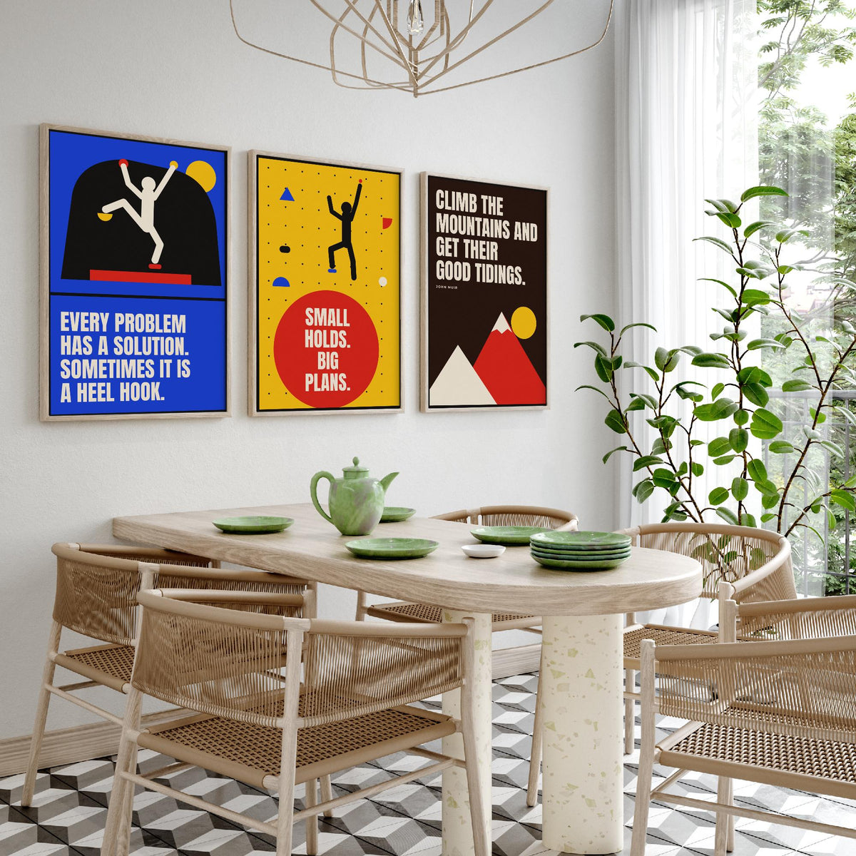 Climbing Quotes Set of Three Art Prints - 3 Bauhaus Bouldering Posters - Minimalist Sport Wall Art Illustration V1