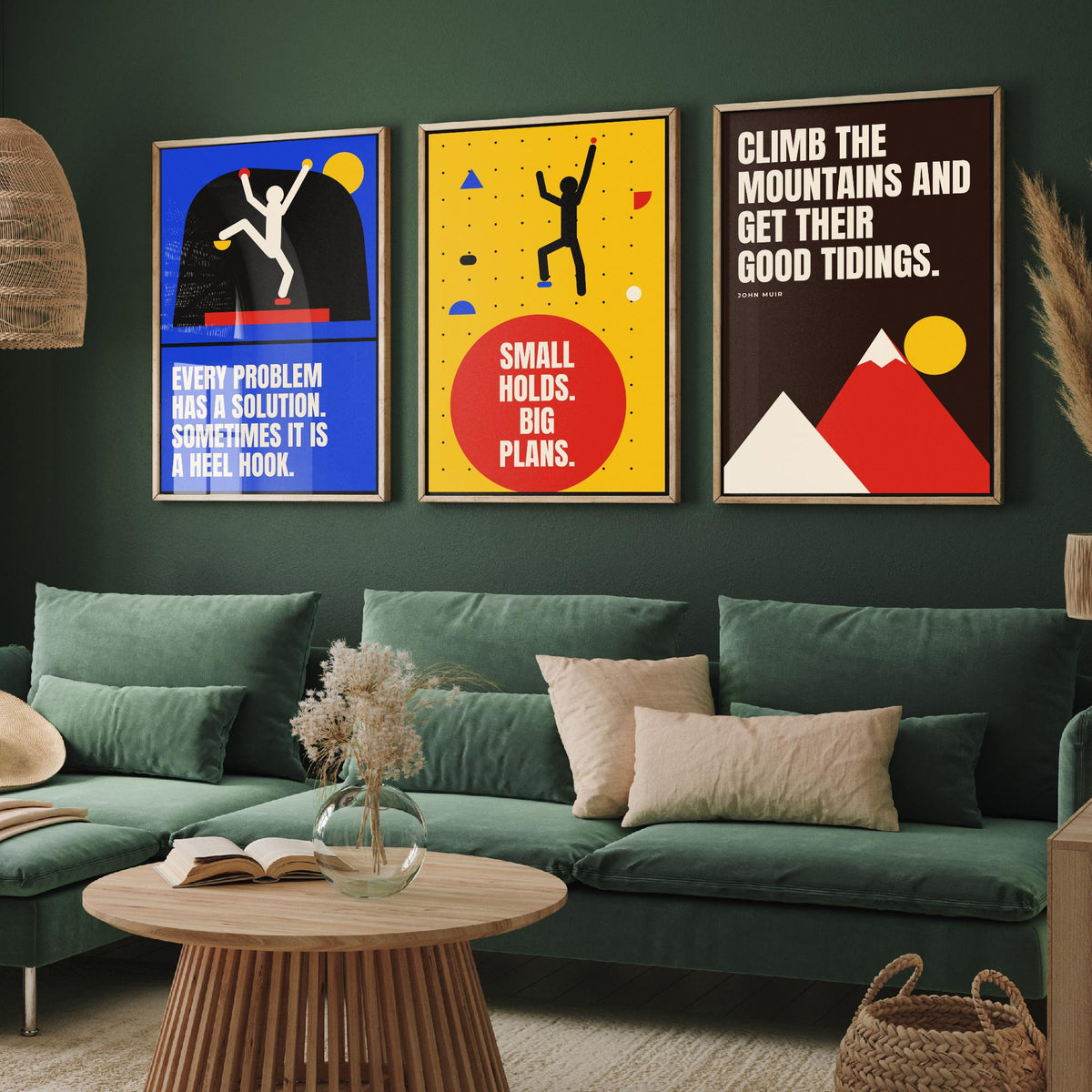 Climbing Quotes Set of Three Art Prints - 3 Bauhaus Bouldering Posters - Minimalist Sport Wall Art Illustration V1