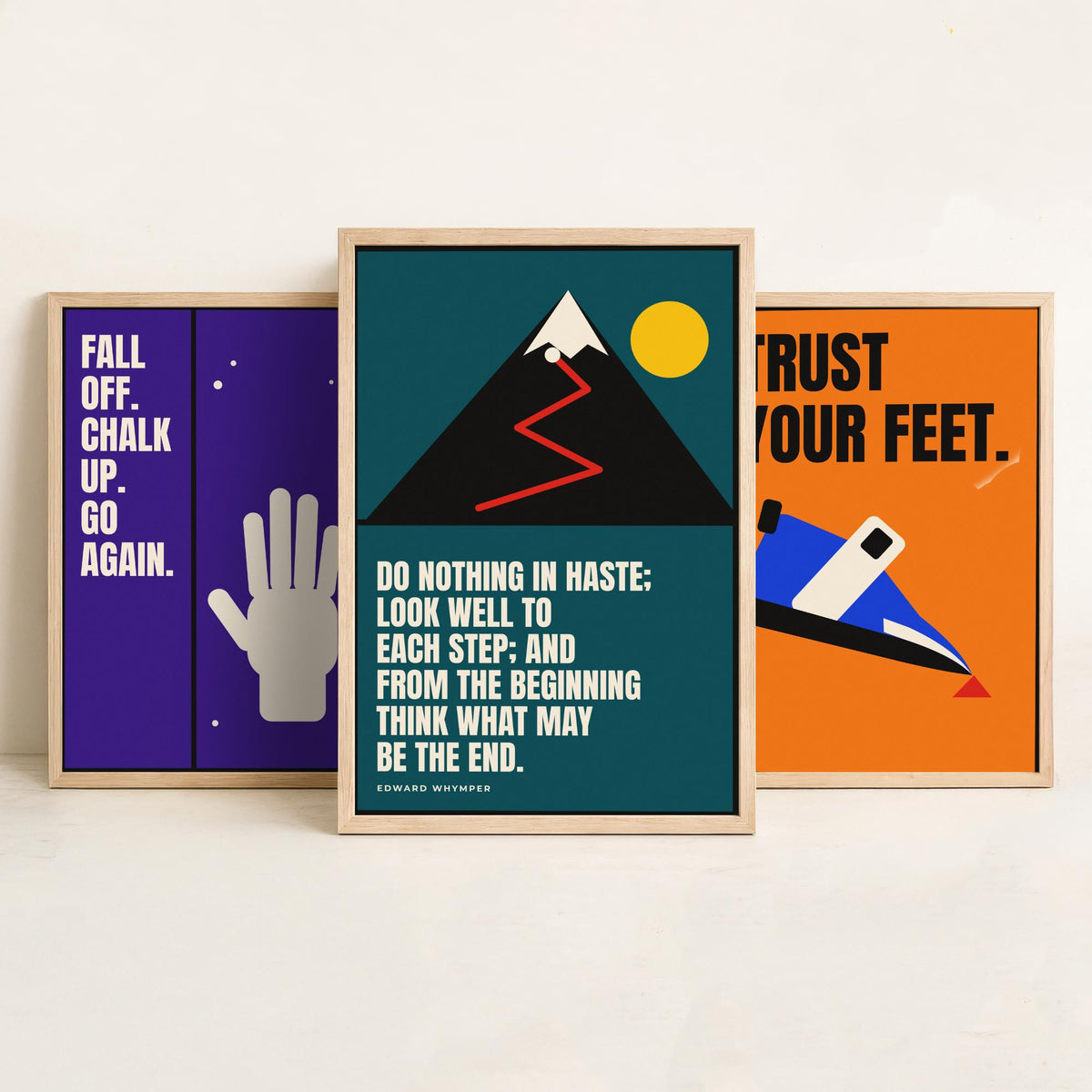 Climbing Quotes Set of Three Art Prints - 3 Retro Bauhaus Bouldering Posters - Minimalist Sport Wall Art Illustration V2