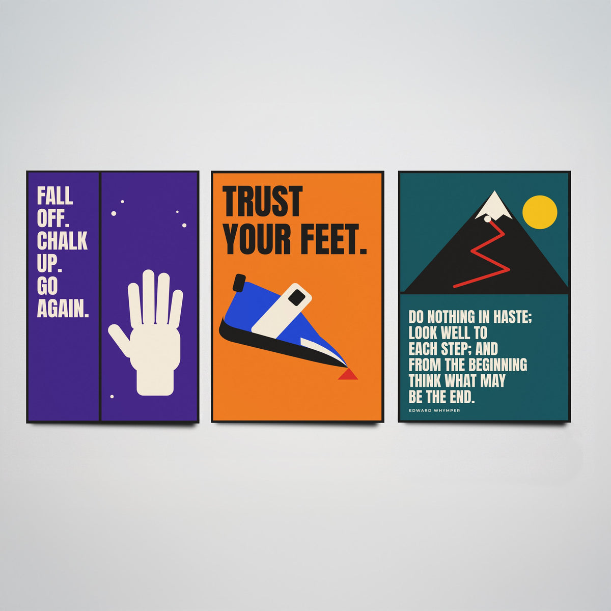 Climbing Quotes Set of Three Art Prints - 3 Retro Bauhaus Bouldering Posters - Minimalist Sport Wall Art Illustration V2