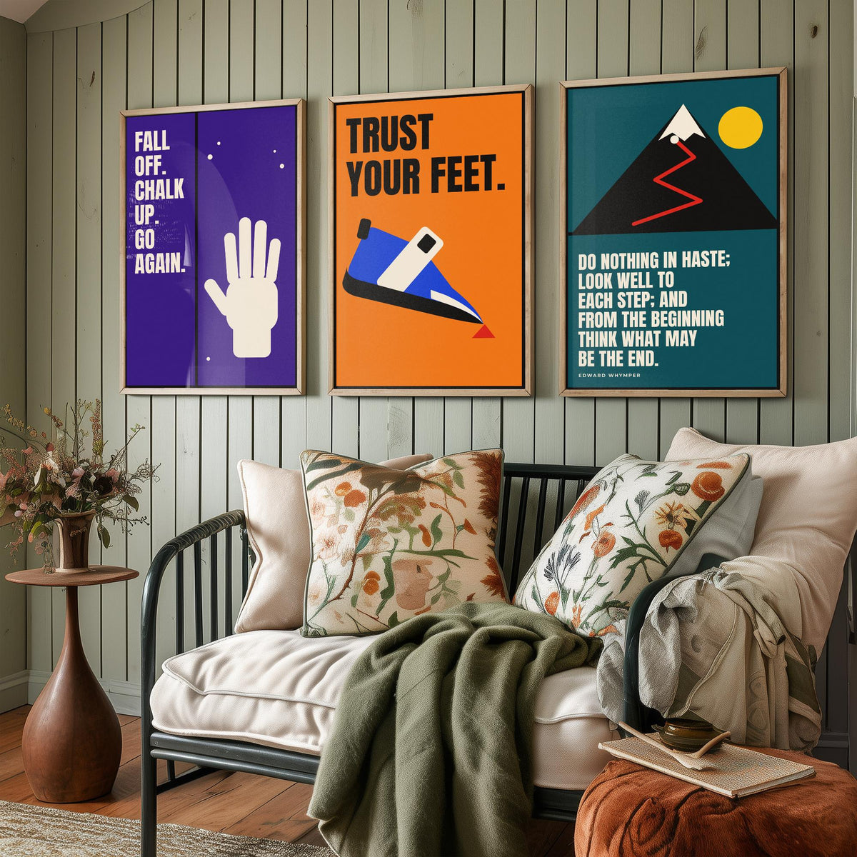 Climbing Quotes Set of Three Art Prints - 3 Retro Bauhaus Bouldering Posters - Minimalist Sport Wall Art Illustration V2