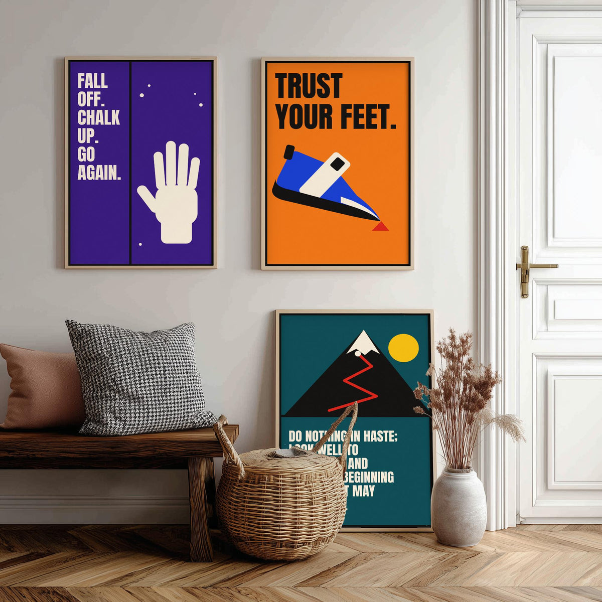 Climbing Quotes Set of Three Art Prints - 3 Retro Bauhaus Bouldering Posters - Minimalist Sport Wall Art Illustration V2