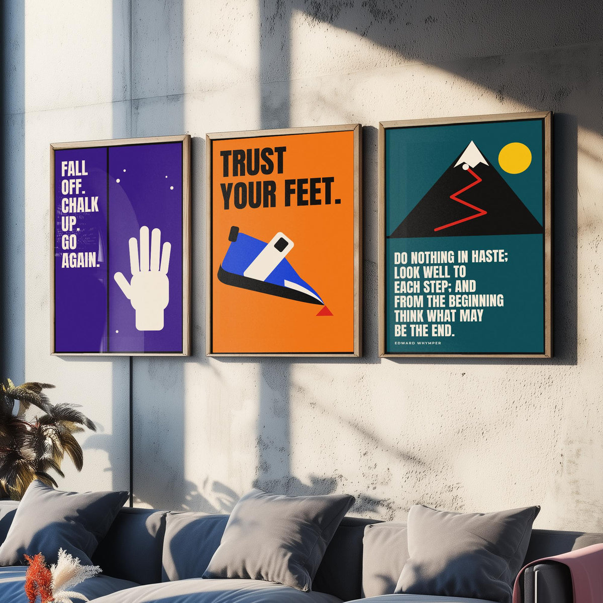 Climbing Quotes Set of Three Art Prints - 3 Retro Bauhaus Bouldering Posters - Minimalist Sport Wall Art Illustration V2