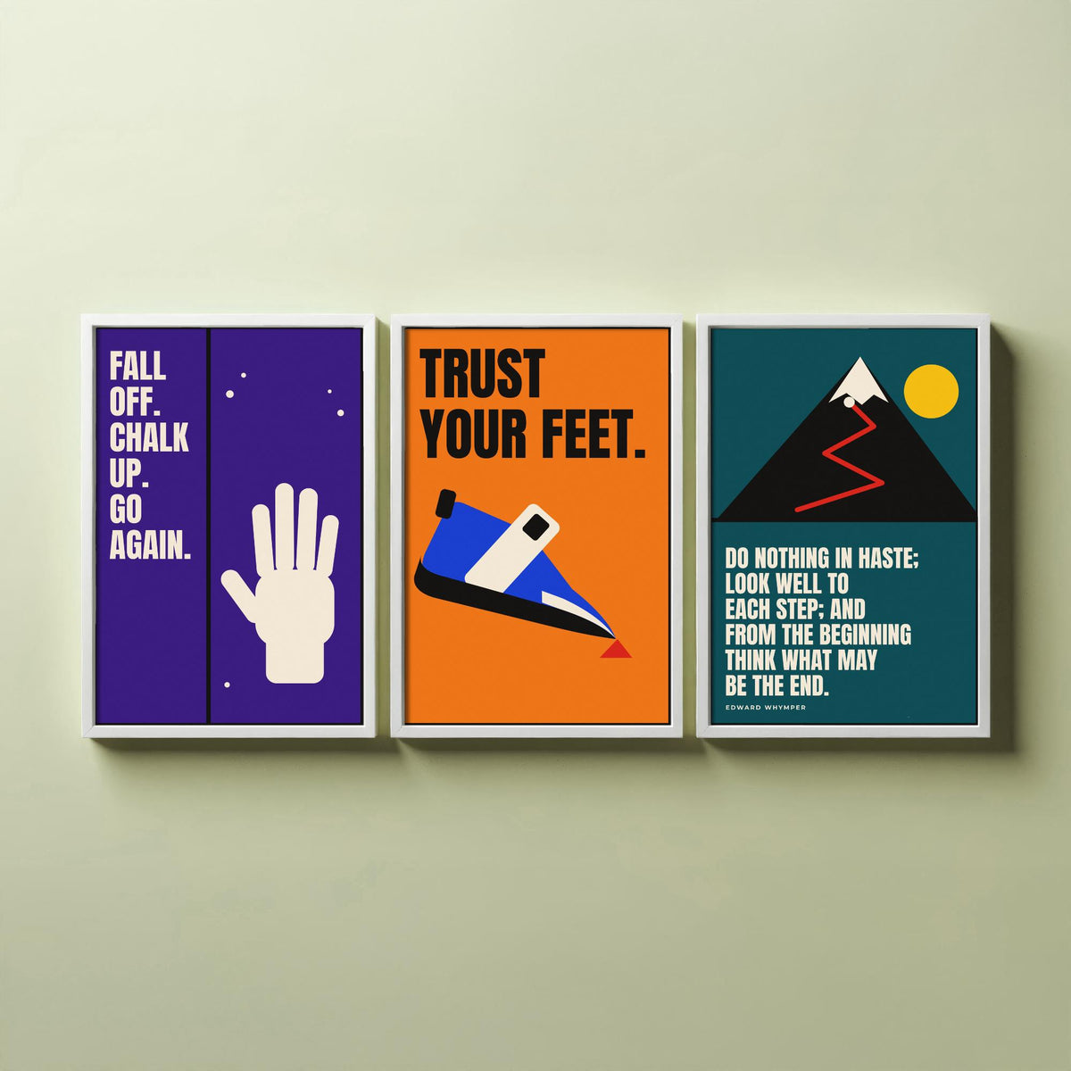 Climbing Quotes Set of Three Art Prints - 3 Retro Bauhaus Bouldering Posters - Minimalist Sport Wall Art Illustration V2