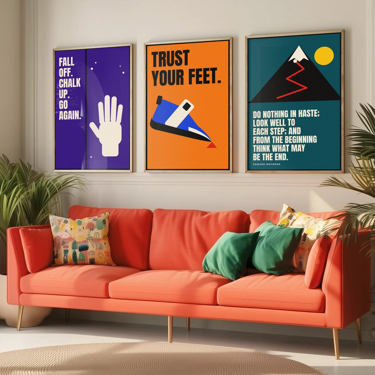 Climbing Quotes Set of Three Art Prints - 3 Retro Bauhaus Bouldering Posters - Minimalist Sport Wall Art Illustration V2