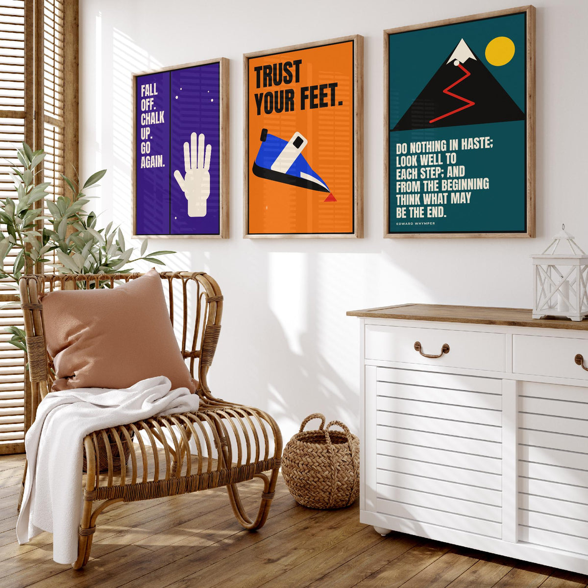 Climbing Quotes Set of Three Art Prints - 3 Retro Bauhaus Bouldering Posters - Minimalist Sport Wall Art Illustration V2