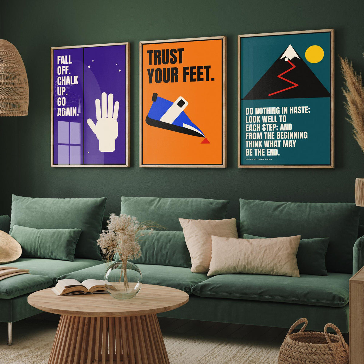 Climbing Quotes Set of Three Art Prints - 3 Retro Bauhaus Bouldering Posters - Minimalist Sport Wall Art Illustration V2
