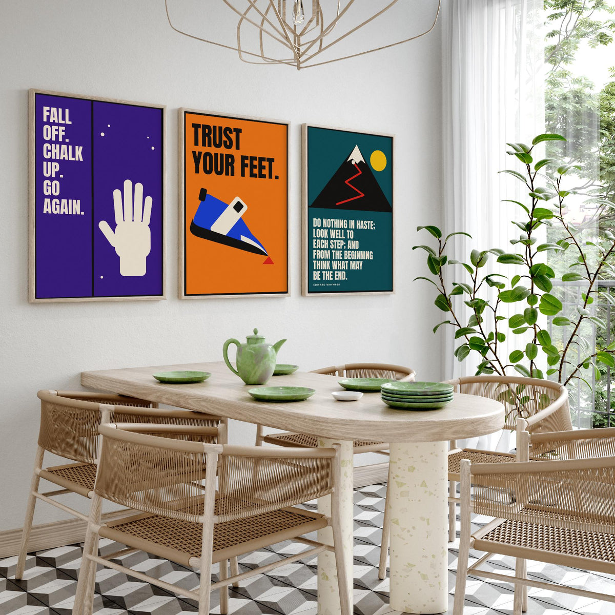 Climbing Quotes Set of Three Art Prints - 3 Retro Bauhaus Bouldering Posters - Minimalist Sport Wall Art Illustration V2