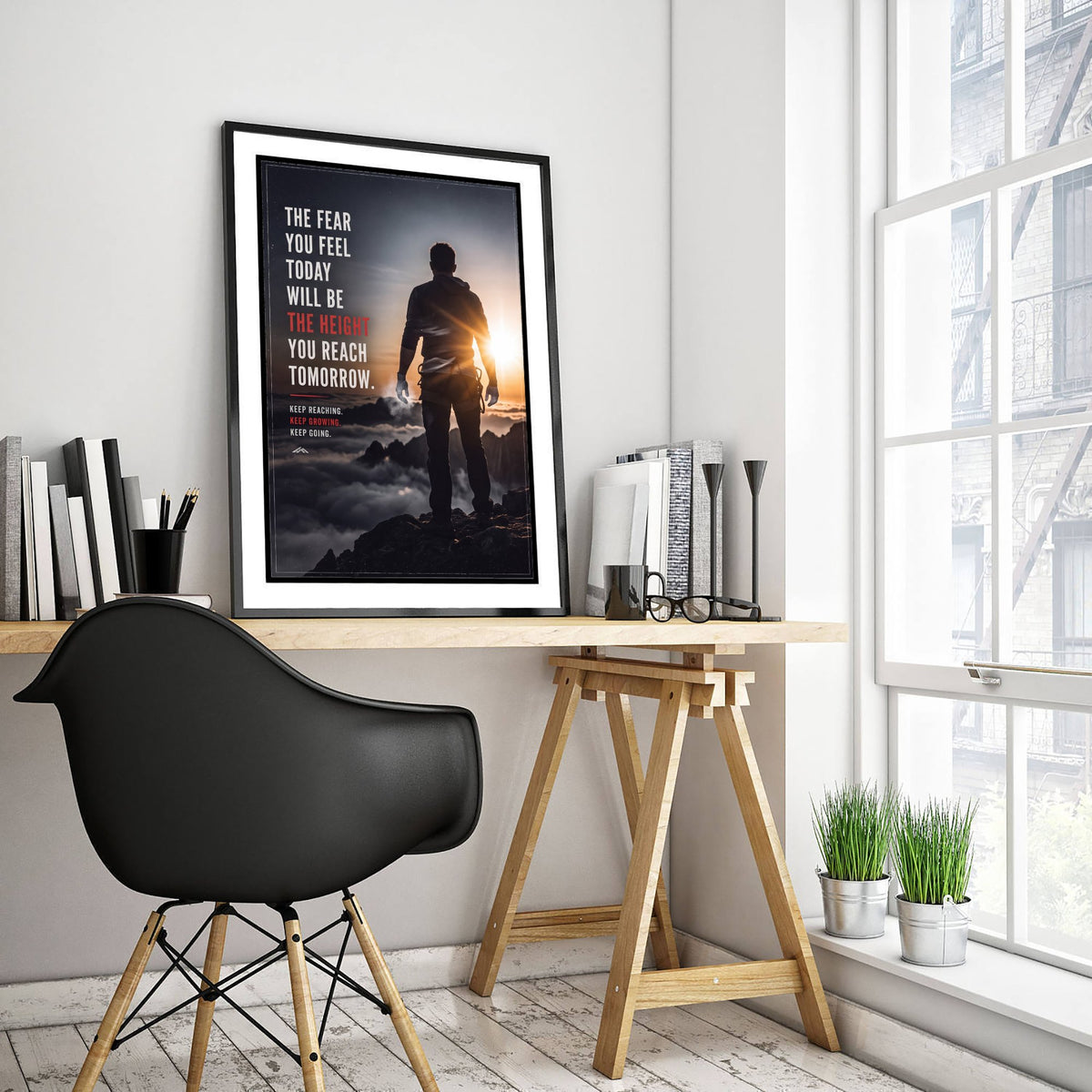 Mountaineering Motivational Poster - The Fear You Feel Today Quote - Summit Above the Clouds Photo Art Print - Keep Going Climb 3/3