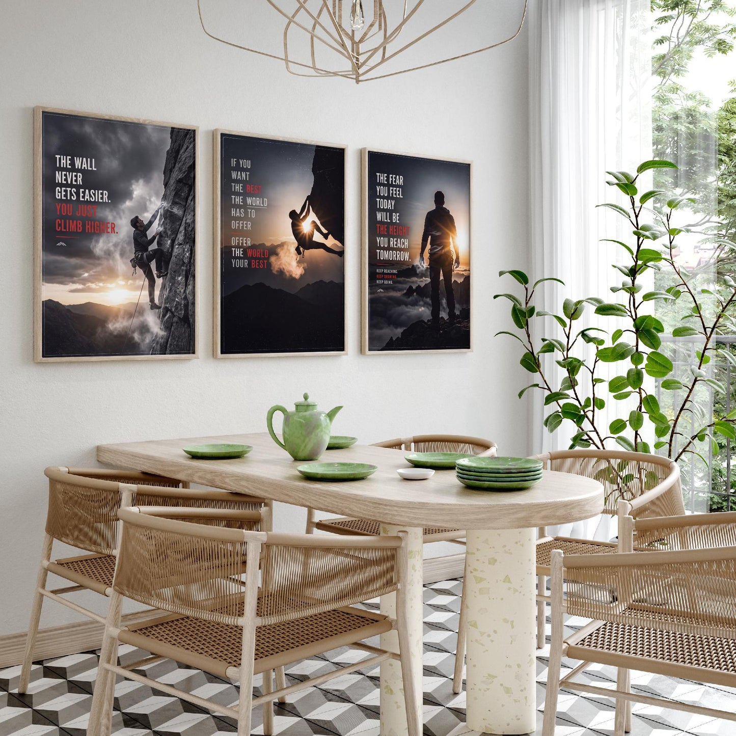 Rock Climbing Motivation Set of Three Prints - 3 Inspirational Quote Posters - Climber Photo Wall Art - The Wall Never Gets Easier
