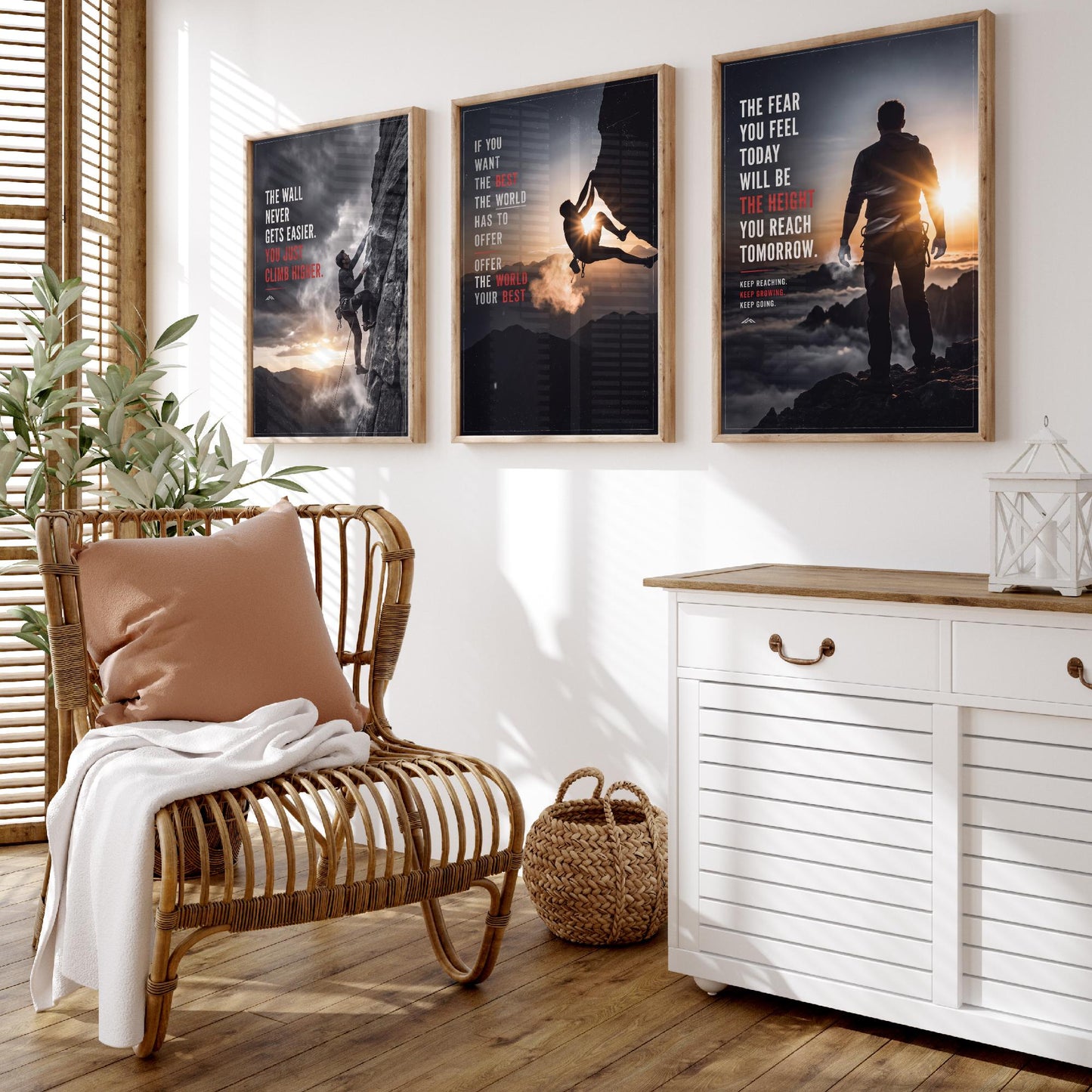 Rock Climbing Motivation Set of Three Prints - 3 Inspirational Quote Posters - Climber Photo Wall Art - The Wall Never Gets Easier