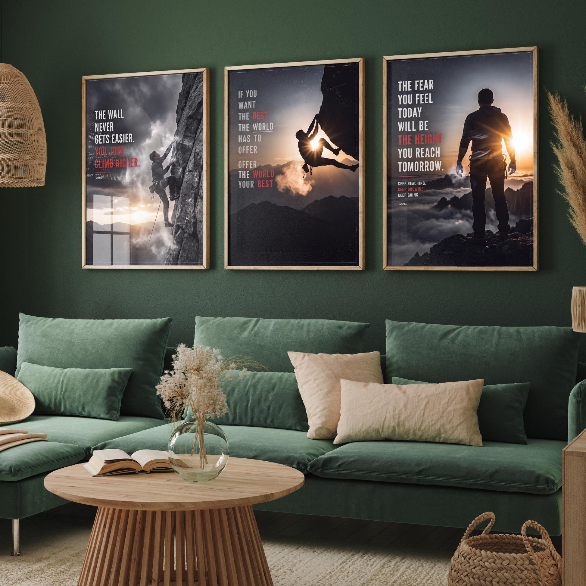 Rock Climbing Motivation Set of Three Prints - 3 Inspirational Quote Posters - Climber Photo Wall Art - The Wall Never Gets Easier
