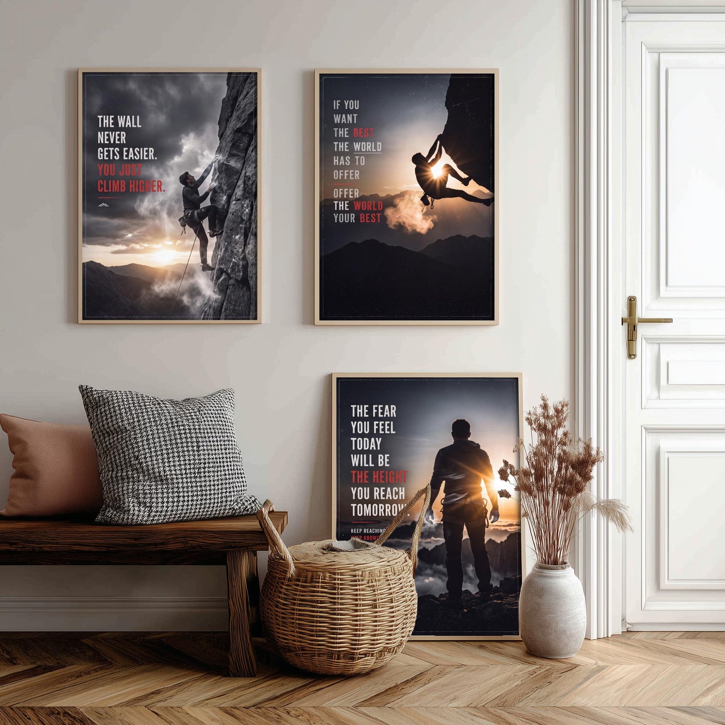 Rock Climbing Motivation Set of Three Prints - 3 Inspirational Quote Posters - Climber Photo Wall Art - The Wall Never Gets Easier