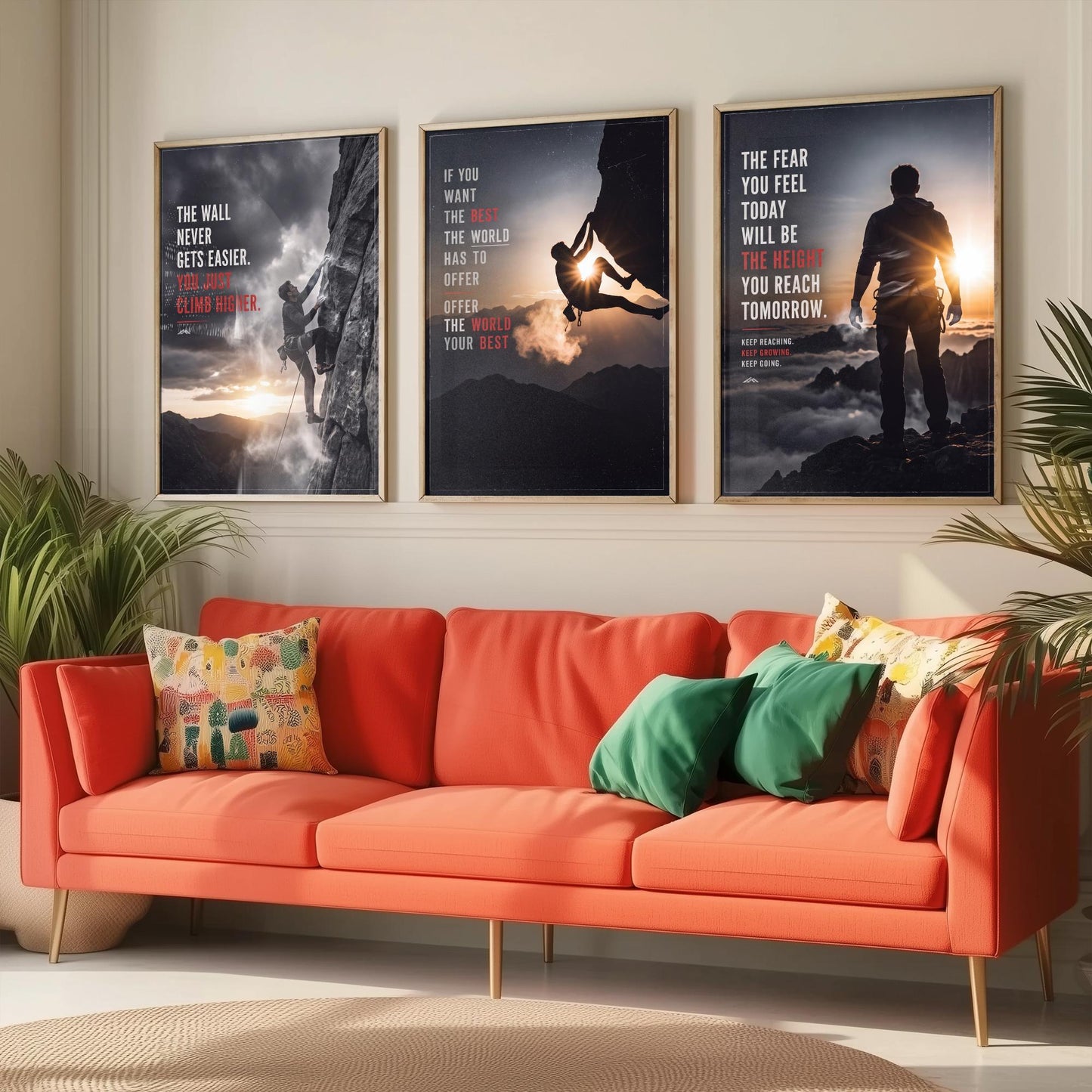 Rock Climbing Motivation Set of Three Prints - 3 Inspirational Quote Posters - Climber Photo Wall Art - The Wall Never Gets Easier