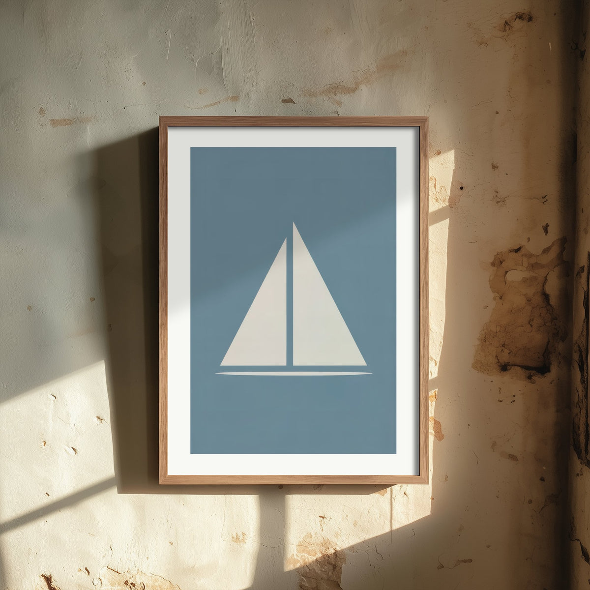 Minimalist Sailboat Art Print - Slate Blue Nautical Poster - Coastal Sail Shape Illustration V1 1/3