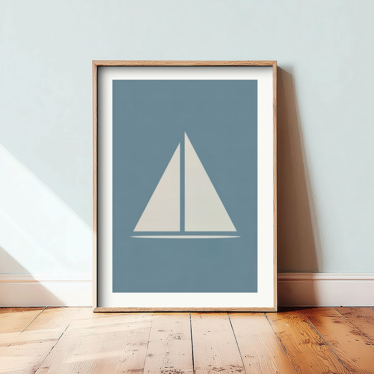 Minimalist Sailboat Art Print - Slate Blue Nautical Poster - Coastal Sail Shape Illustration V1 1/3