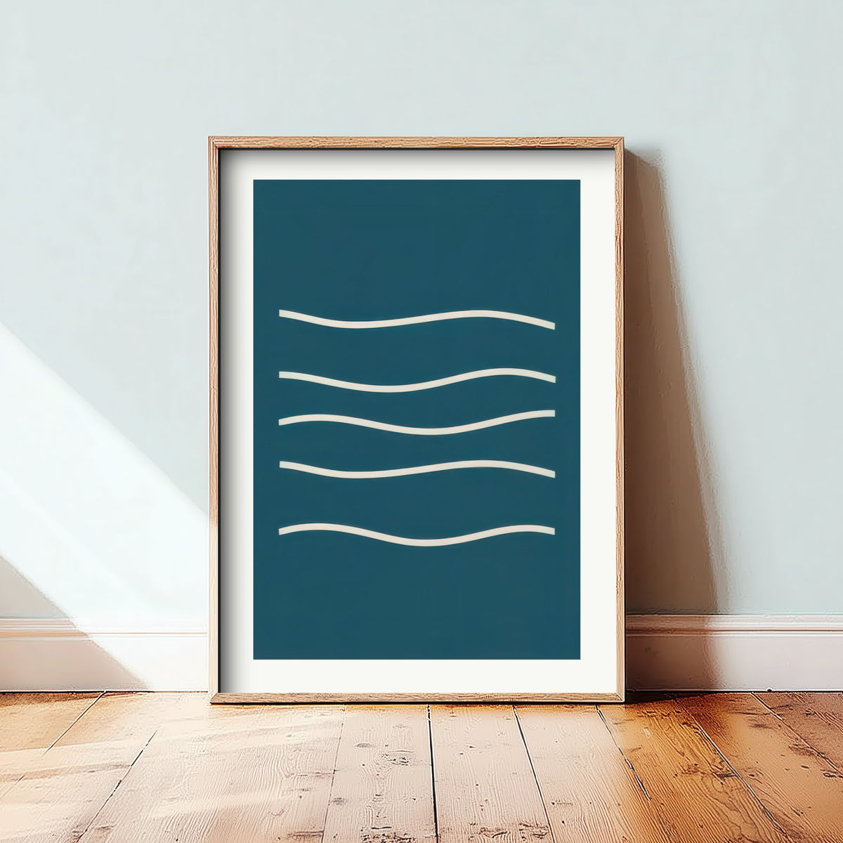 Ocean Waves Art Print - Deep Teal Minimalist Sea Poster - Wavy Line Coastal Illustration V1 2/3