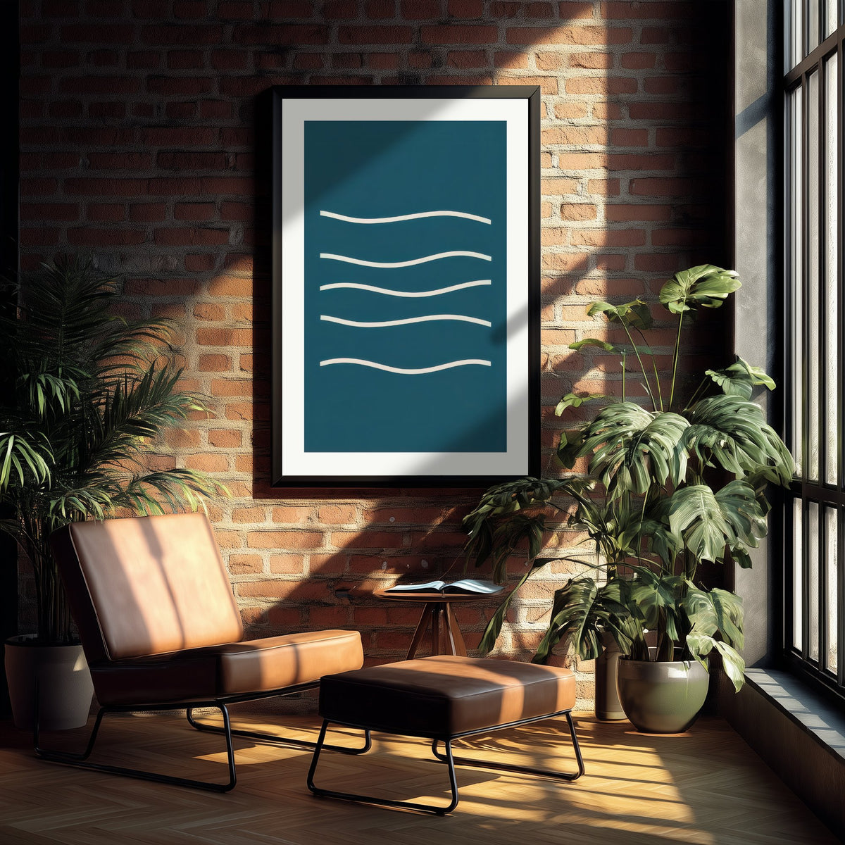 Ocean Waves Art Print - Deep Teal Minimalist Sea Poster - Wavy Line Coastal Illustration V1 2/3