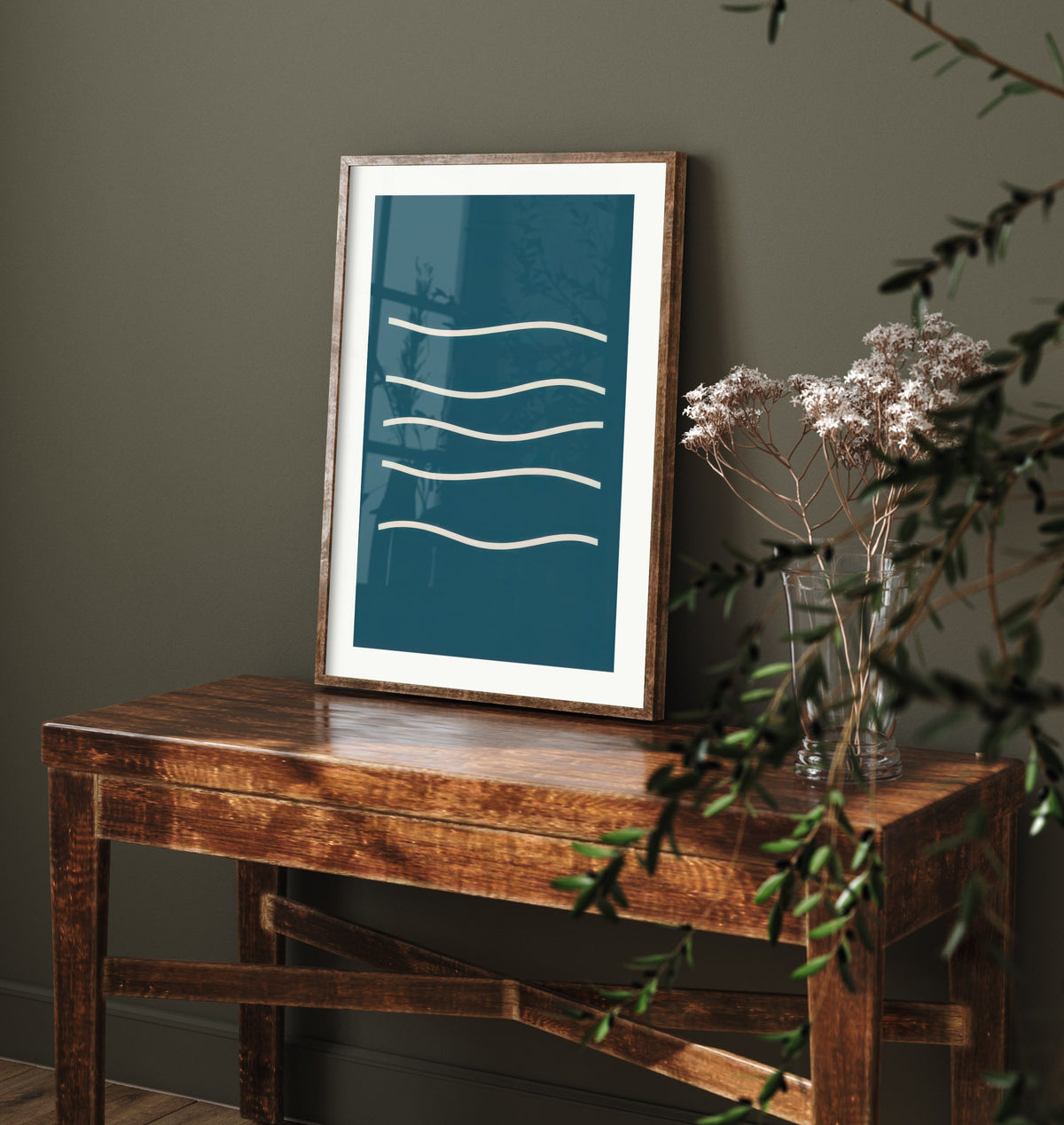 Ocean Waves Art Print - Deep Teal Minimalist Sea Poster - Wavy Line Coastal Illustration V1 2/3