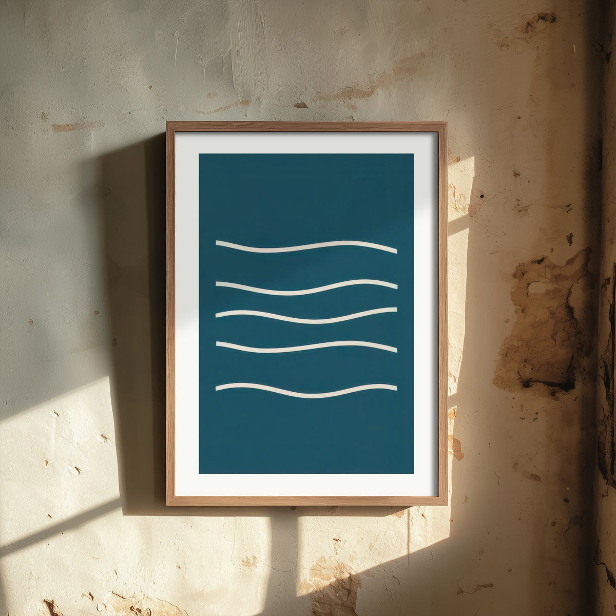 Ocean Waves Art Print - Deep Teal Minimalist Sea Poster - Wavy Line Coastal Illustration V1 2/3