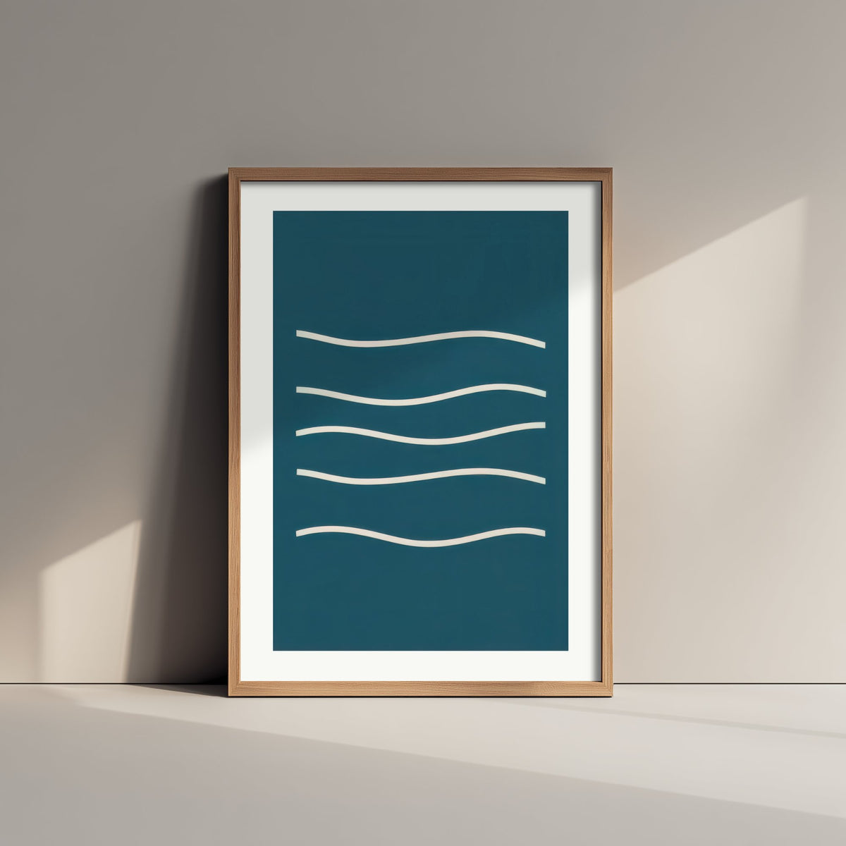 Ocean Waves Art Print - Deep Teal Minimalist Sea Poster - Wavy Line Coastal Illustration V1 2/3