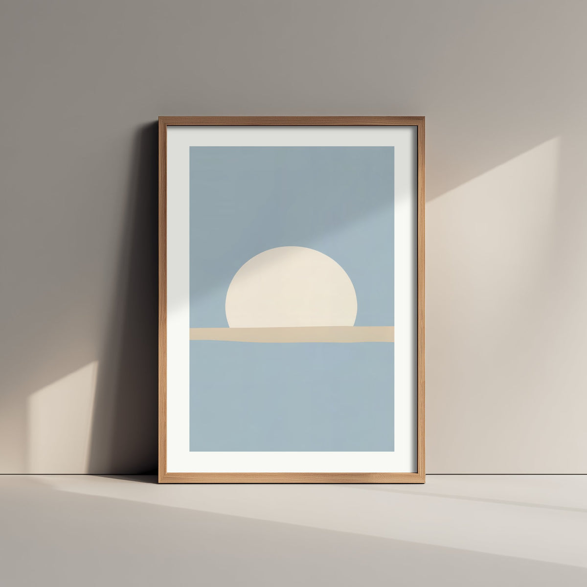 Setting Sun Art Print - Powder Blue Seaside Horizon Poster - Minimalist Sunrise Illustration V1 3/3